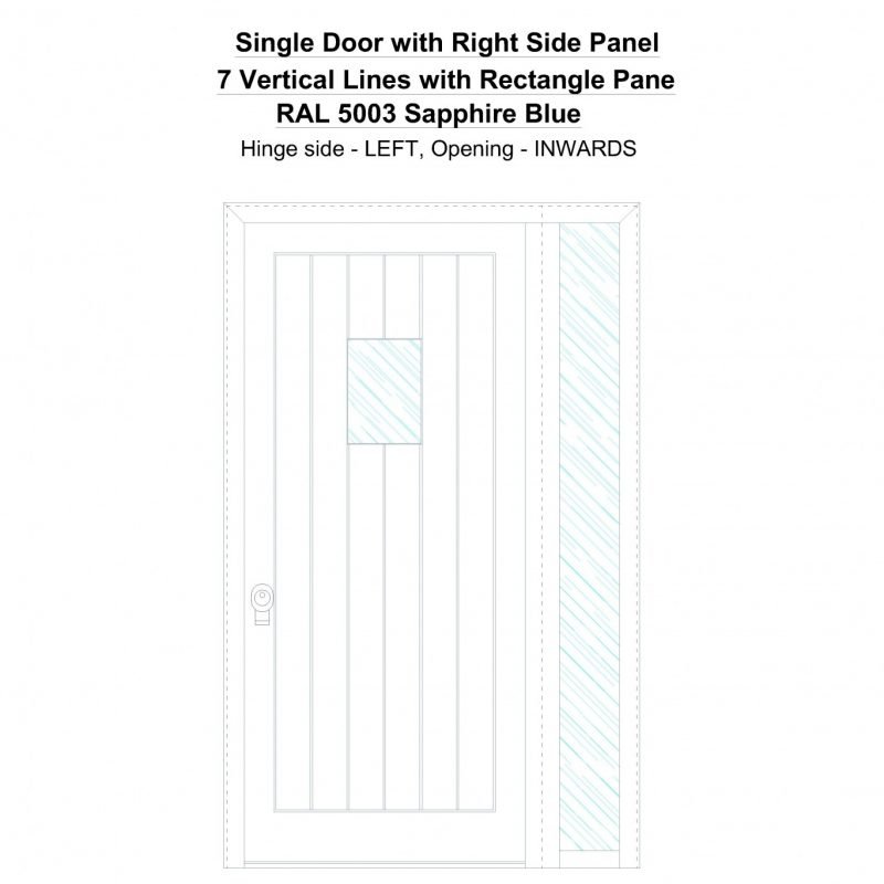 Sd1sp(right) 7 Vertical Lines With Rectangle Pane Ral 5003 Sapphire Blue Security Door