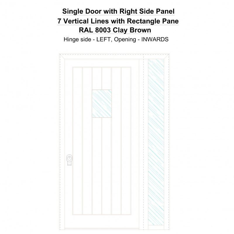 Sd1sp(right) 7 Vertical Lines With Rectangle Pane Ral 8003 Clay Brown Security Door