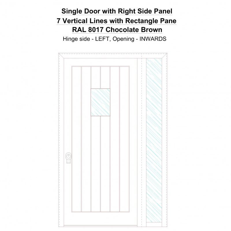 Sd1sp(right) 7 Vertical Lines With Rectangle Pane Ral 8017 Chocolate Brown Security Door