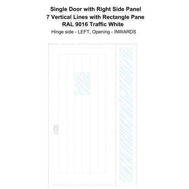 Sd1sp(right) 7 Vertical Lines With Rectangle Pane Ral 9016 Traffic White Security Door