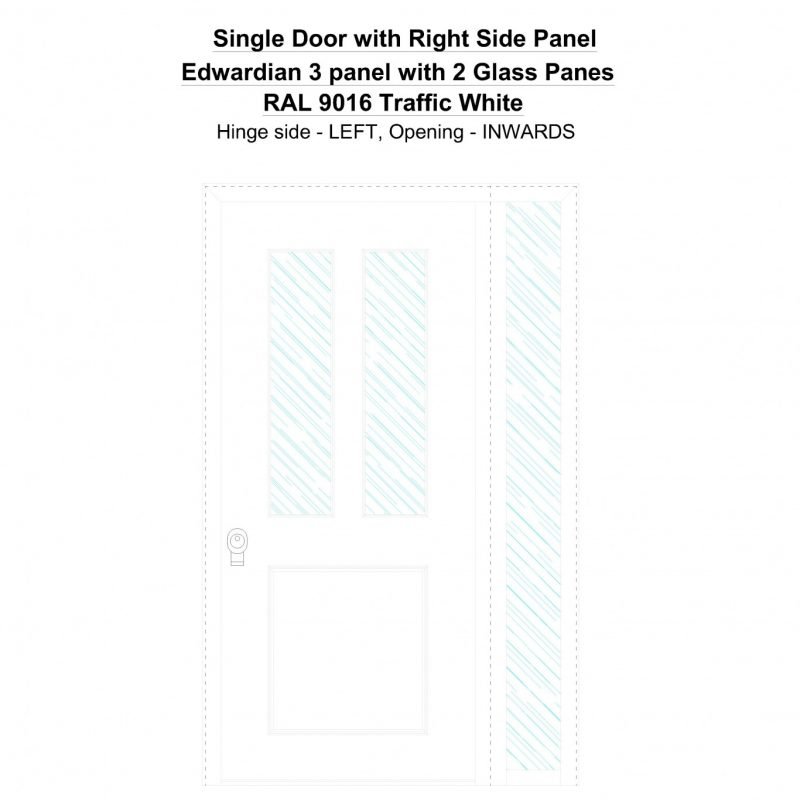 Sd1sp(right) Edwardian 3 Panel With 2 Glass Panes Ral 9016 Traffic White Security Door