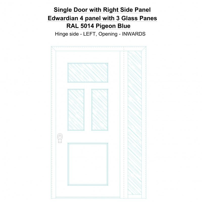 Sd1sp(right) Edwardian 4 Panel With 3 Glass Panes Ral 5014 Pigeon Blue Security Door