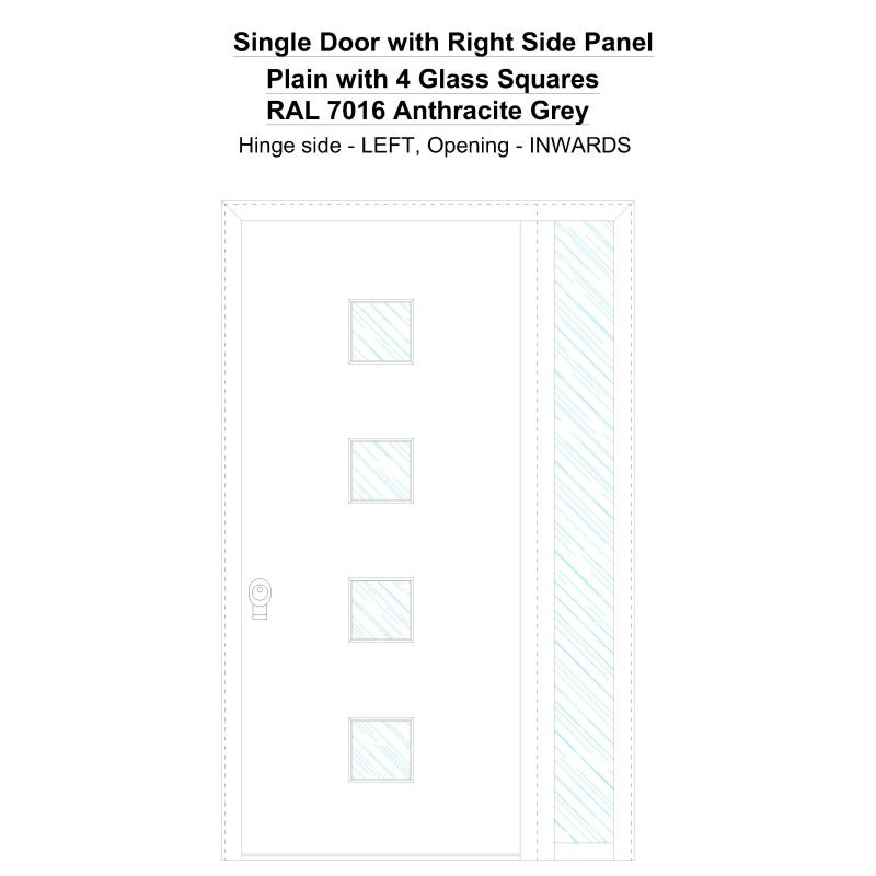 Sd1sp(right) Plain With 4 Glass Squares Ral 7016 Anthracite Grey Security Door