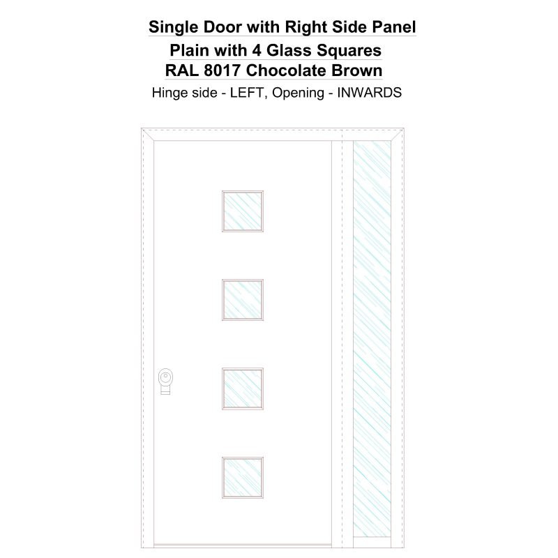 Sd1sp(right) Plain With 4 Glass Squares Ral 8017 Chocolate Brown Security Door