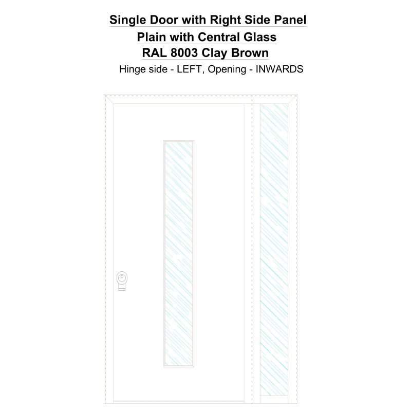 Sd1sp(right) Plain With Central Glass Ral 8003 Clay Brown Security Door