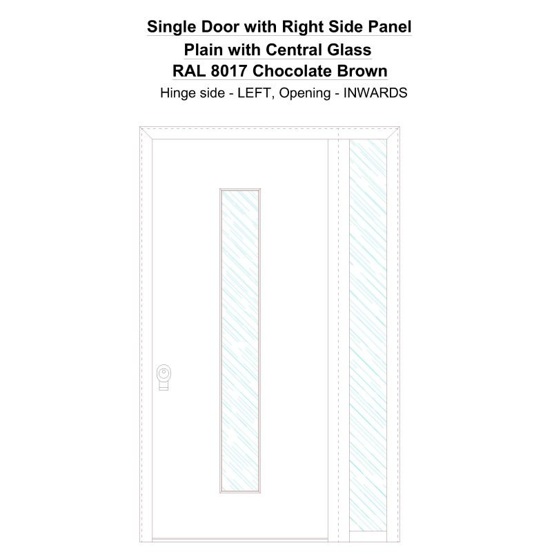 Sd1sp(right) Plain With Central Glass Ral 8017 Chocolate Brown Security Door