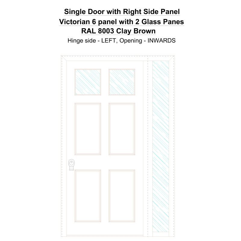 Sd1sp(right) Victorian 6 Panel With 2 Glass Panes Ral 8003 Clay Brown Security Door