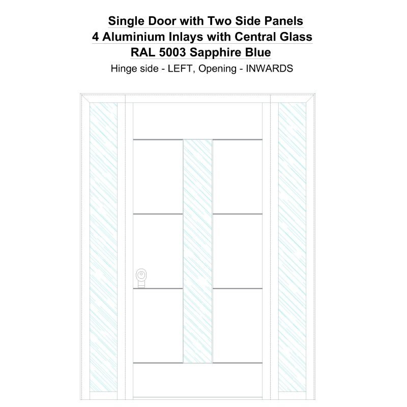 Sd2sp 4 Aluminium Inlays With Central Glass Ral 5003 Sapphire Blue Security Door