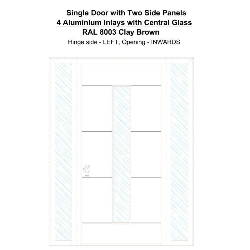 Sd2sp 4 Aluminium Inlays With Central Glass Ral 8003 Clay Brown Security Door