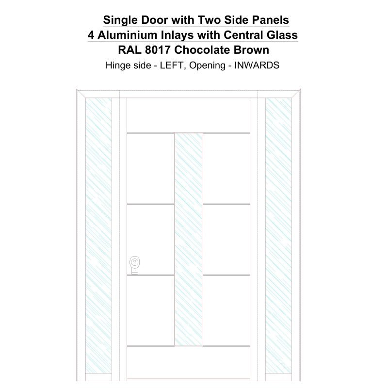 Sd2sp 4 Aluminium Inlays With Central Glass Ral 8017 Chocolate Brown Security Door