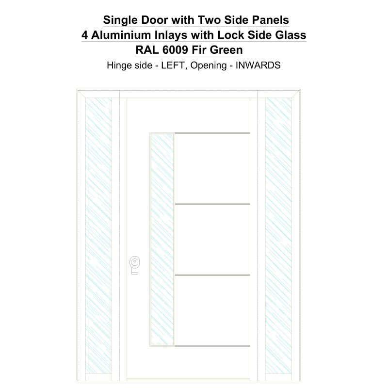 Sd2sp 4 Aluminium Inlays With Lock Side Glass Ral 6009 Fir Green Security Door