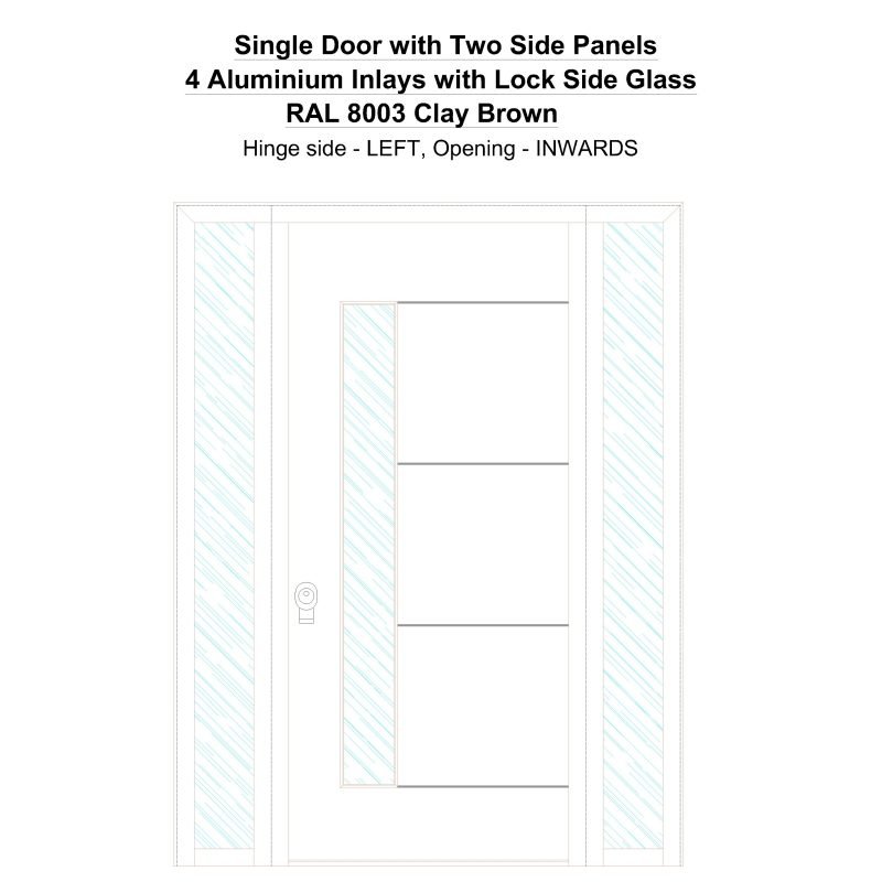 Sd2sp 4 Aluminium Inlays With Lock Side Glass Ral 8003 Clay Brown Security Door