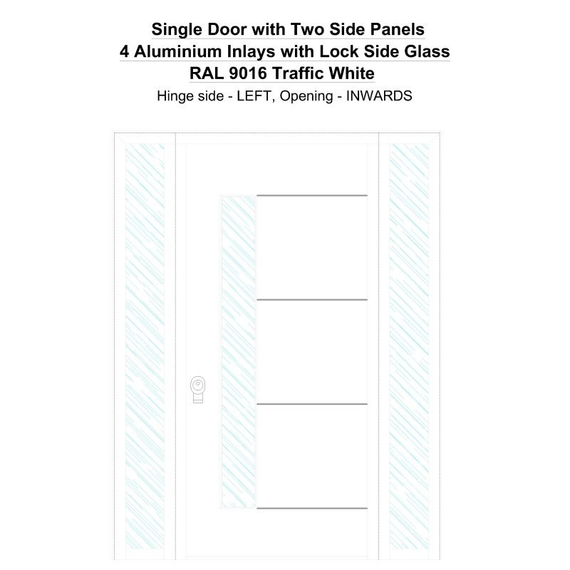 Sd2sp 4 Aluminium Inlays With Lock Side Glass Ral 9016 Traffic White Security Door