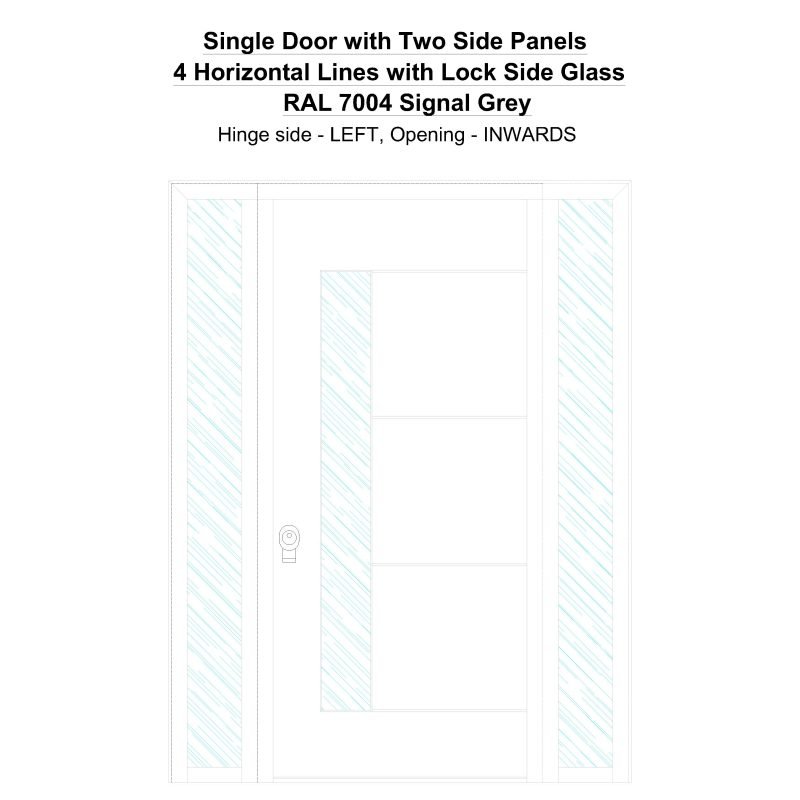 Sd2sp 4 Horizonral Lines With Lock Side Glass Ral 7004 Signal Grey Security Door