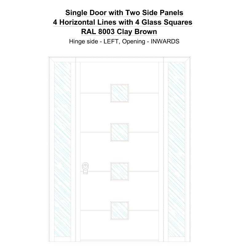 Sd2sp 4 Horizontal Lines With 4 Glass Squares Ral 8003 Clay Brown Security Door