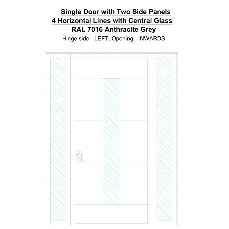 Sd2sp 4 Horizontal Lines With Central Glass Ral 7016 Anthracite Grey Security Door