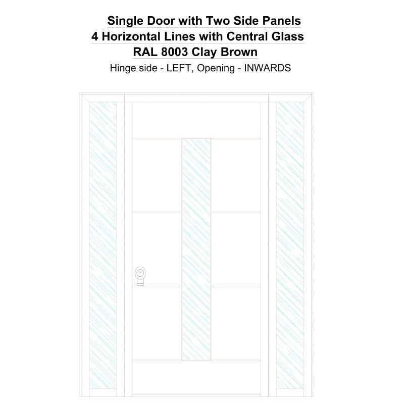 Sd2sp 4 Horizontal Lines With Central Glass Ral 8003 Clay Brown Security Door