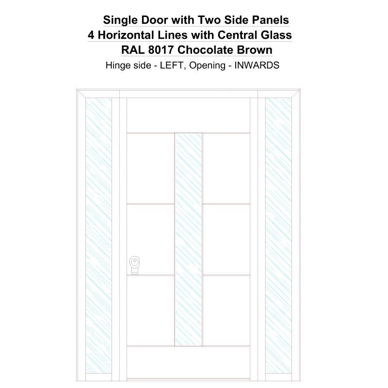 Sd2sp 4 Horizontal Lines With Central Glass Ral 8017 Chocolate Brown Security Door