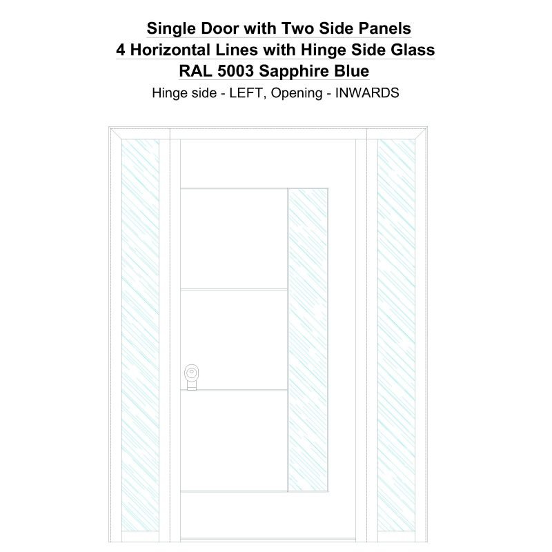Sd2sp 4 Horizontal Lines With Hinge Side Glass Ral 5003 Sapphire Blue Security Door