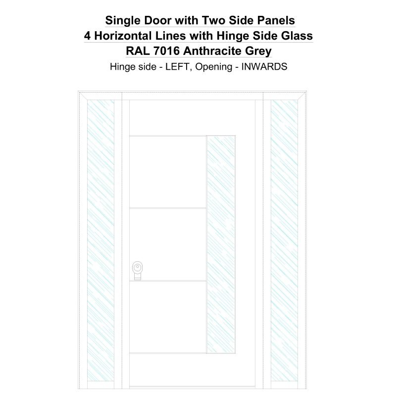 Sd2sp 4 Horizontal Lines With Hinge Side Glass Ral 7016 Anthracite Grey Security Door
