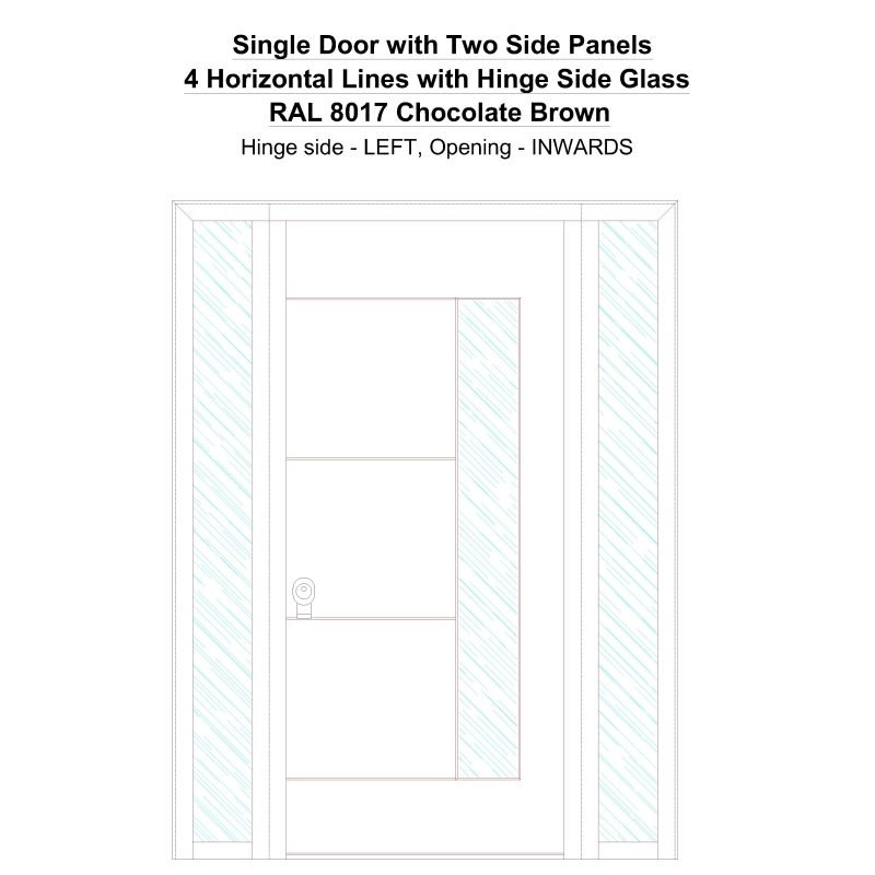 Sd2sp 4 Horizontal Lines With Hinge Side Glass Ral 8017 Chocolate Brown Security Door