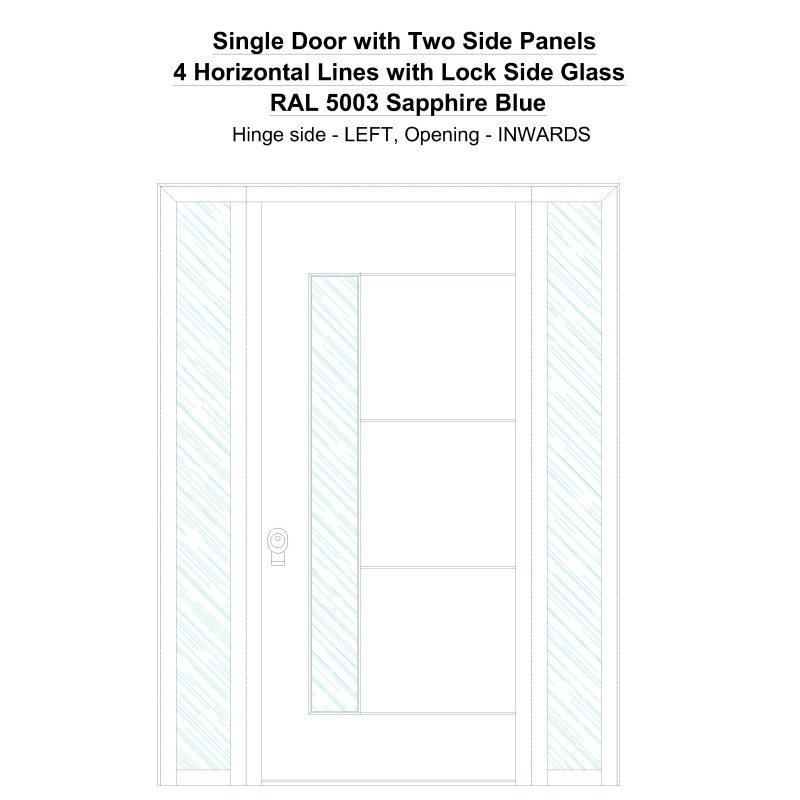 Sd2sp 4 Horizontal Lines With Lock Side Glass Ral 5003 Sapphire Blue Security Door