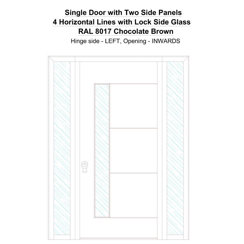 Sd2sp 4 Horizontal Lines With Lock Side Glass Ral 8017 Chocolate Brown Security Door