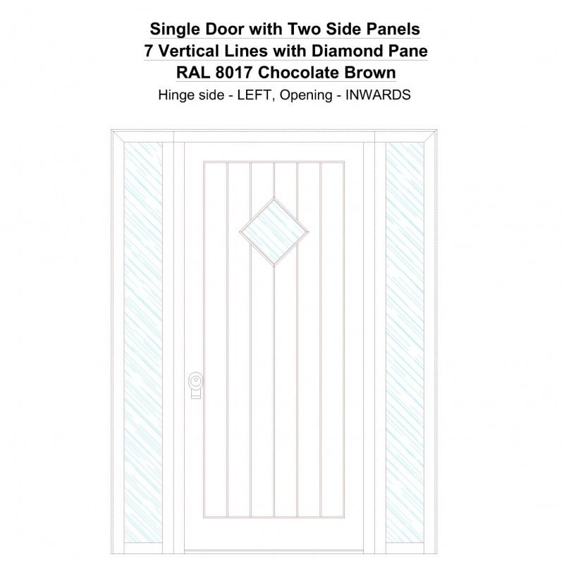 Sd2sp 7 Vertical Lines With Diamond Pane Ral 8017 Chocolate Brown Security Door