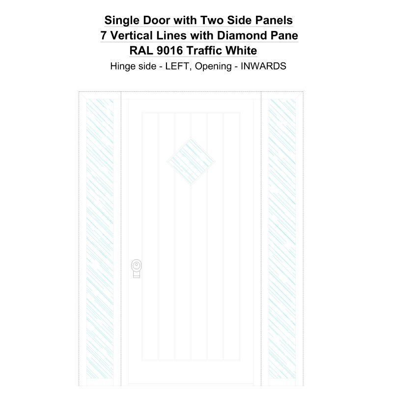 Sd2sp 7 Vertical Lines With Diamond Pane Ral 9016 Traffic White Security Door