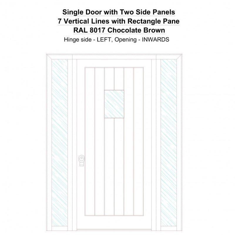 Sd2sp 7 Vertical Lines With Rectangle Pane Ral 8017 Chocolate Brown Security Door