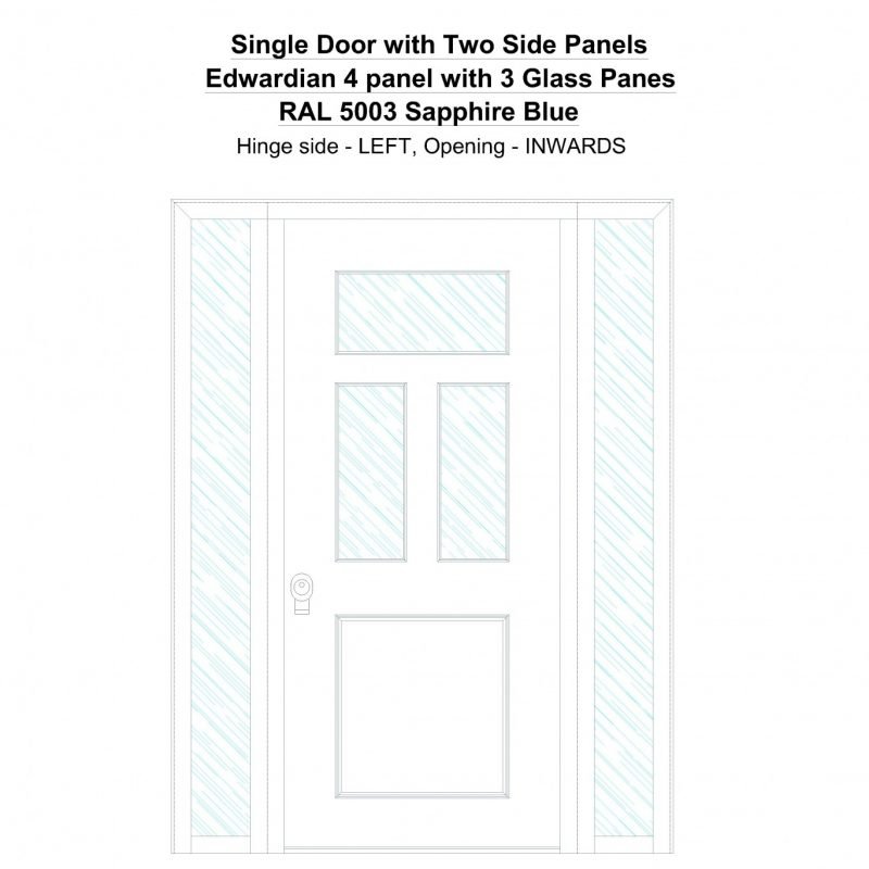 Sd2sp Edwardian 4 Panel With 3 Glass Panes Ral 5003 Sapphire Blue Security Door