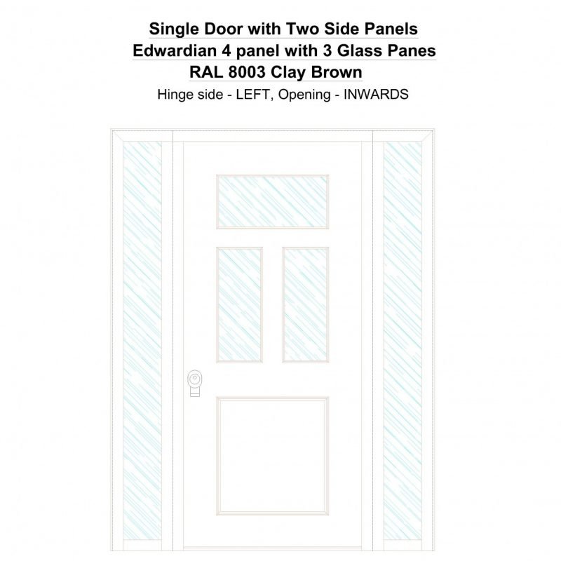 Sd2sp Edwardian 4 Panel With 3 Glass Panes Ral 8003 Clay Brown Security Door