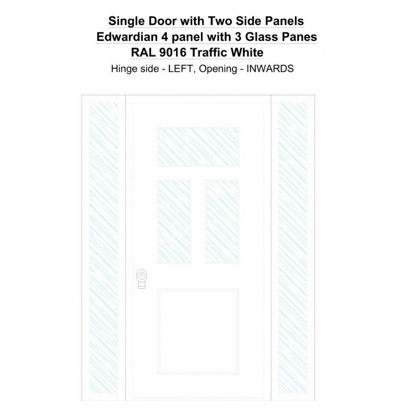 Sd2sp Edwardian 4 Panel With 3 Glass Panes Ral 9016 Traffic White Security Door