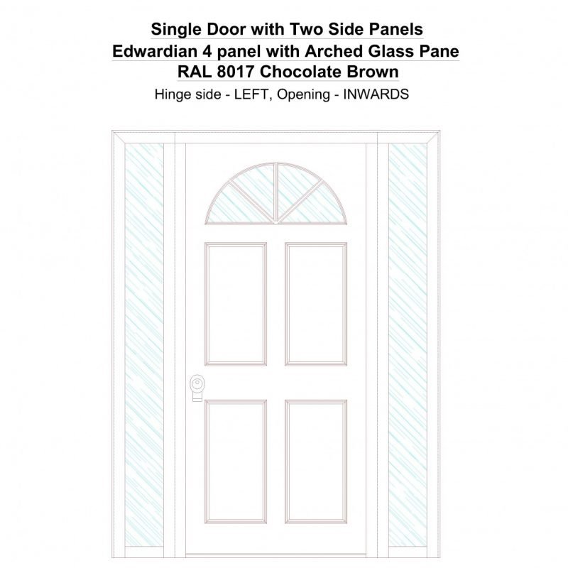 Sd2sp Edwardian 4 Panel With Arched Glass Pane Ral 8017 Chocolate Brown Security Door