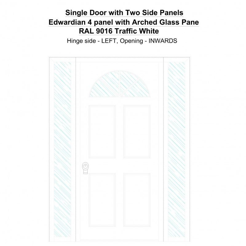 Sd2sp Edwardian 4 Panel With Arched Glass Pane Ral 9016 Traffic White Security Door