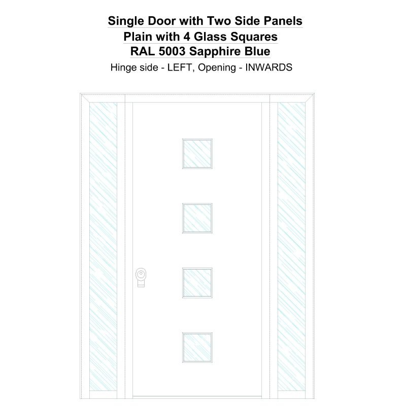 Sd2sp Plain With 4 Glass Squares Ral 5003 Sapphire Blue Security Door