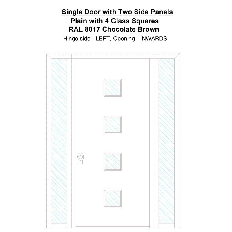 Sd2sp Plain With 4 Glass Squares Ral 8017 Chocolate Brown Security Door