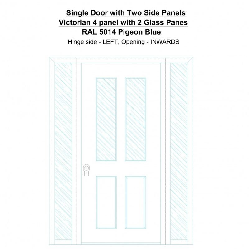 Sd2sp Victorian 4 Panel With 2 Glass Panes Ral 5014 Pigeon Blue Security Door