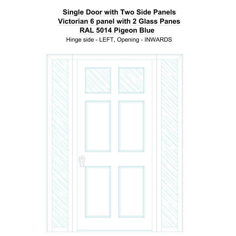 Sd2sp Victorian 6 Panel With 2 Glass Panes Ral 5014 Pigeon Blue Security Door