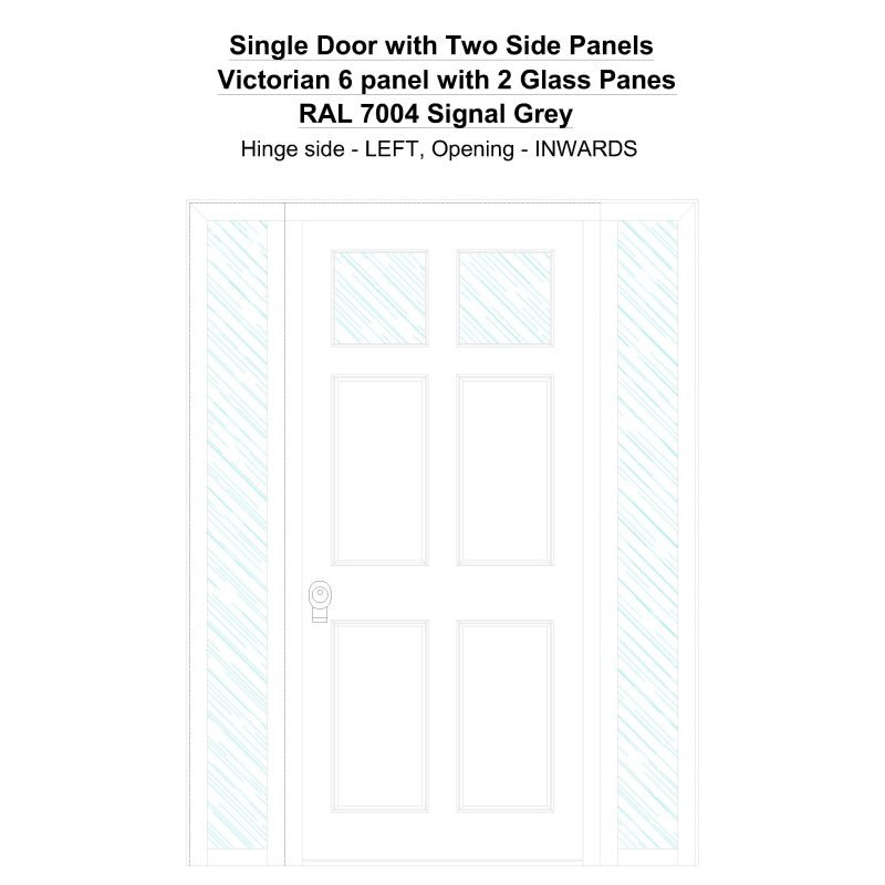 Sd2sp Victorian 6 Panel With 2 Glass Panes Ral 7004 Signal Grey Security Door