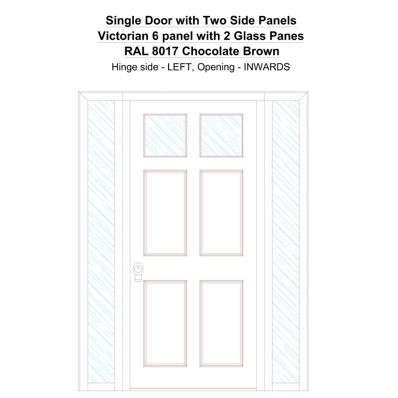 Sd2sp Victorian 6 Panel With 2 Glass Panes Ral 8017 Chocolate Brown Security Door