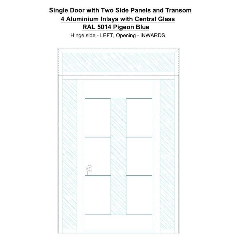 Sd2spt 4 Aluminium Inlays With Central Glass Ral 5014 Pigeon Blue Security Door