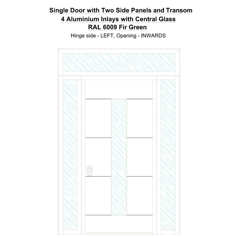 Sd2spt 4 Aluminium Inlays With Central Glass Ral 6009 Fir Green Security Door