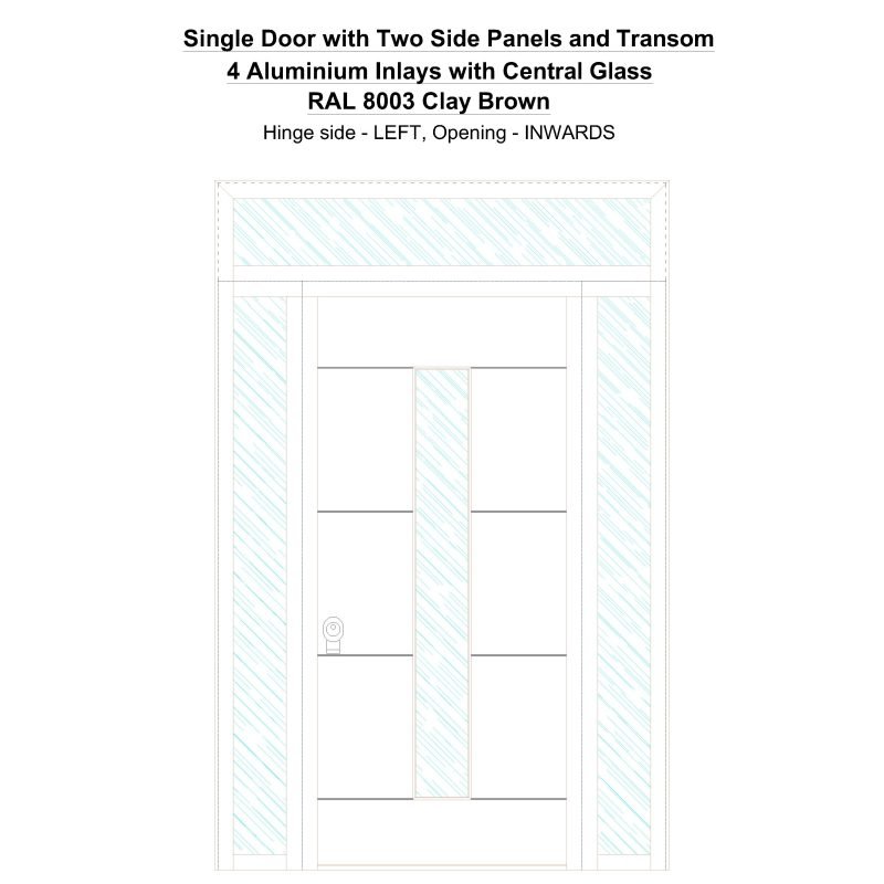 Sd2spt 4 Aluminium Inlays With Central Glass Ral 8003 Clay Brown Security Door