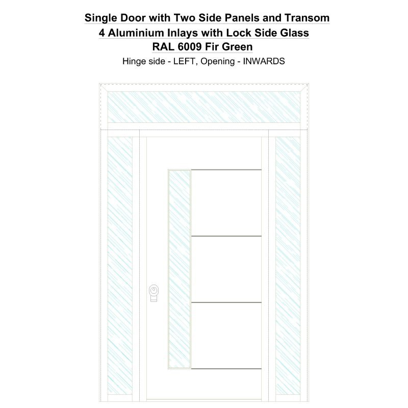 Sd2spt 4 Aluminium Inlays With Lock Side Glass Ral 6009 Fir Green Security Door