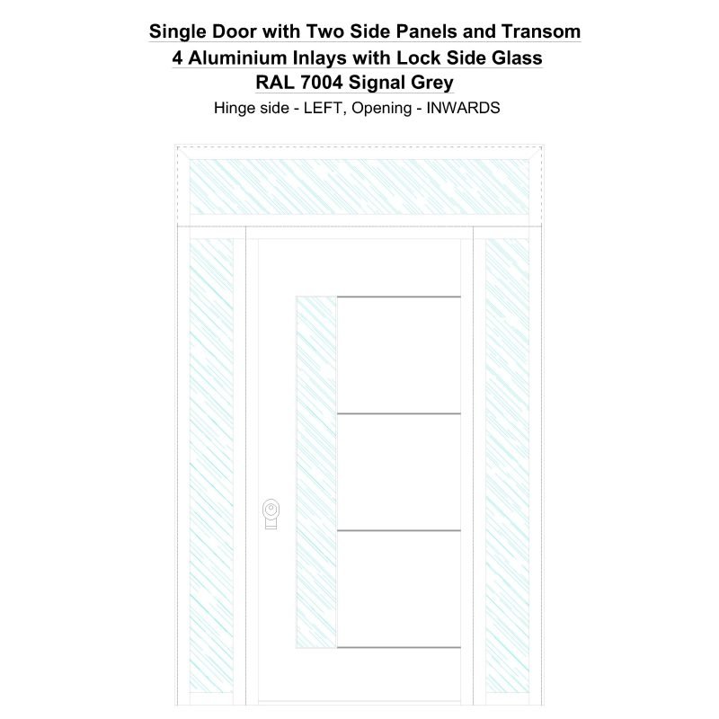 Sd2spt 4 Aluminium Inlays With Lock Side Glass Ral 7004 Signal Grey Security Door