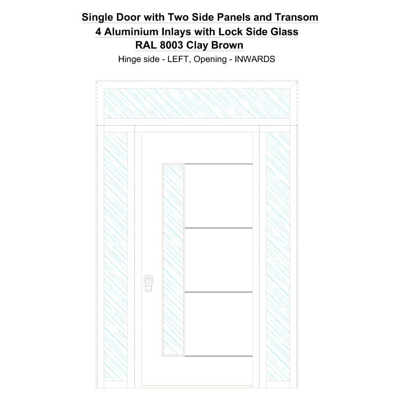 Sd2spt 4 Aluminium Inlays With Lock Side Glass Ral 8003 Clay Brown Security Door