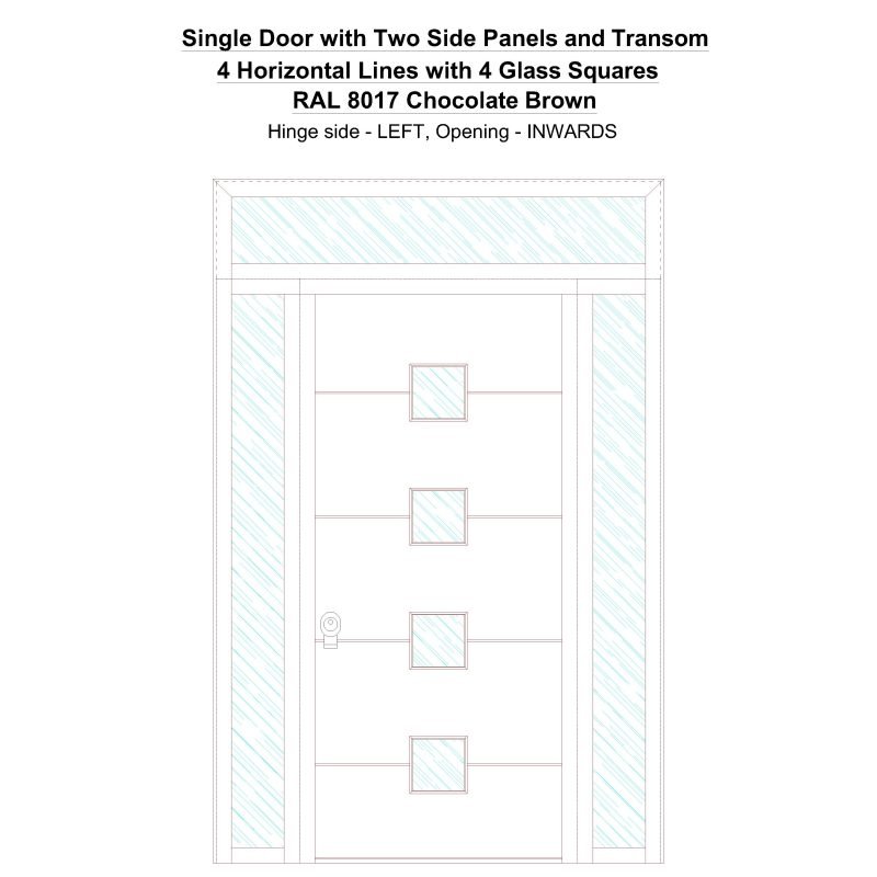 Sd2spt 4 Horizontal Lines With 4 Glass Squares Ral 8017 Chocolate Brown Security Door