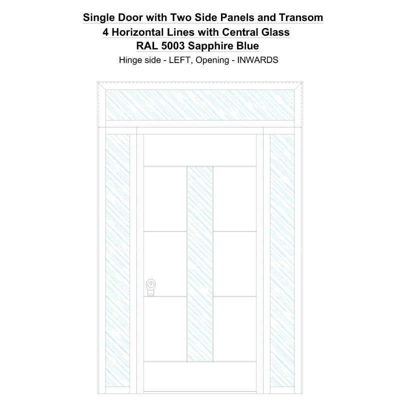 Sd2spt 4 Horizontal Lines With Central Glass Ral 5003 Sapphire Blue Security Door