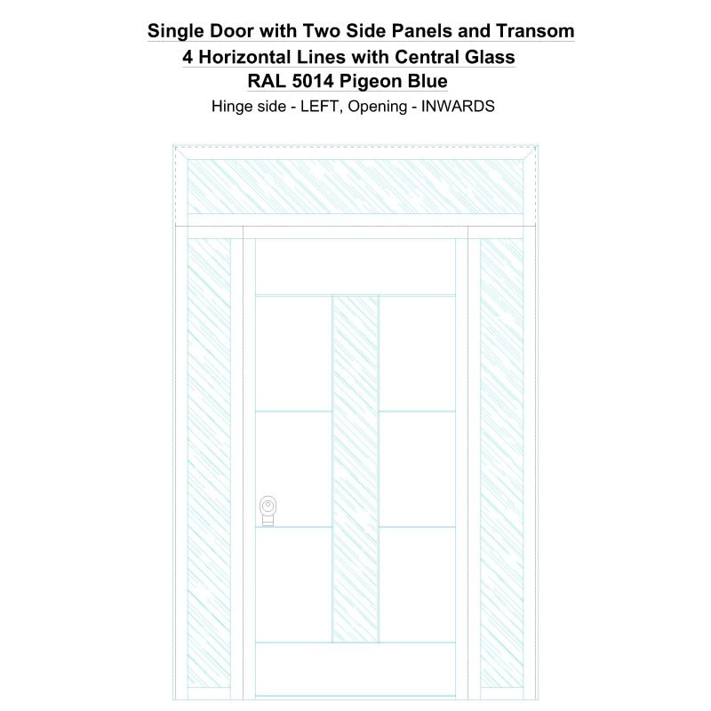 Sd2spt 4 Horizontal Lines With Central Glass Ral 5014 Pigeon Blue Security Door